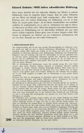 1400 Jahre schwäbische Dichtung.