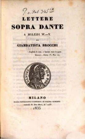 Lettere sopra Dante a Miledi W - Y