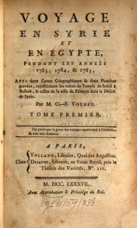 Voyage En Syrie Et En Egypte Pendant Les Années 1783, 1784 & 1785, 1