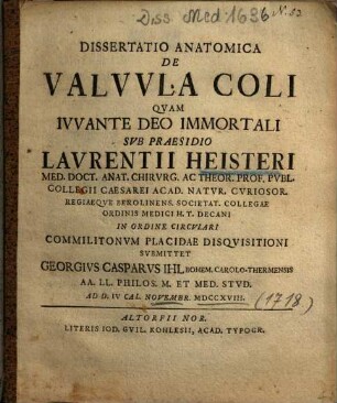 Dissertatio Anatomica De Valvvla Coli
