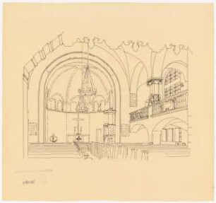 Johannesstift Berlin-Spandau Umbau Stiftskirche: Perspektivische Innenansicht Altarraum Bestand