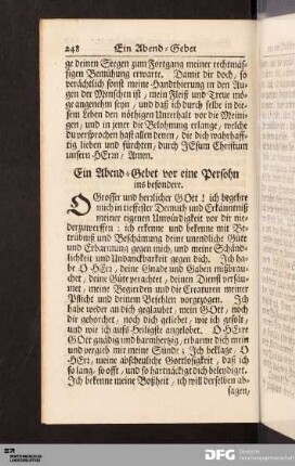 Ein Abend-Gebet vor eine Persohn ins besondere