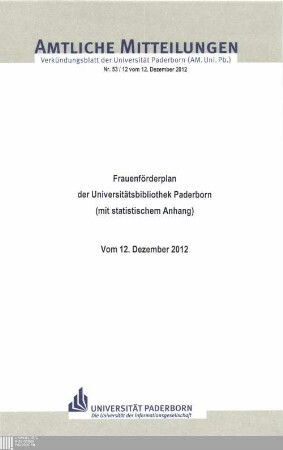 Frauenförderplan der Universitätsbibliothek Paderborn : (mit statistischem Anhang) ; vom 12. Dezember 2012
