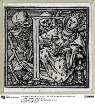 Initiale zu einem lateinischen Majuskel-Alphabet (sog. "Todesalphabet"): F