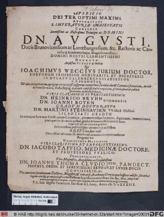 Auspicio Dei Ter Optimi Maximi. Auctoritate S. Imperatoriae Maiestatis ...