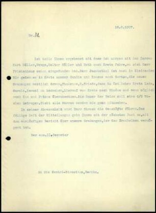 Bericht des zweiten Sekretars an die Zentral-Direktion