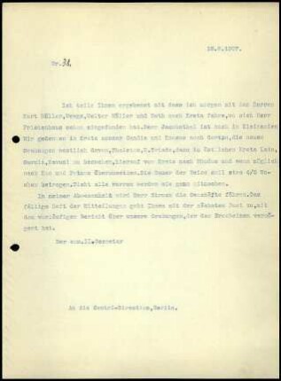Bericht des zweiten Sekretars an die Zentral-Direktion