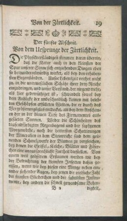 Der fünfte Abschnit. Von dem Ursprunge der Zärtlichkeit