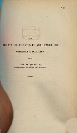 Sur les étoiles filantes du mois d'aout 1869 observées a Bruxelles