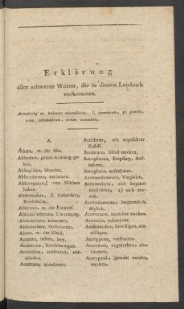 Erklärung aller schweren Wörter, die in diesem Lesebuch vorkommen