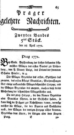Zweyten Bandes 5tes Stück. den 28 April 1772.