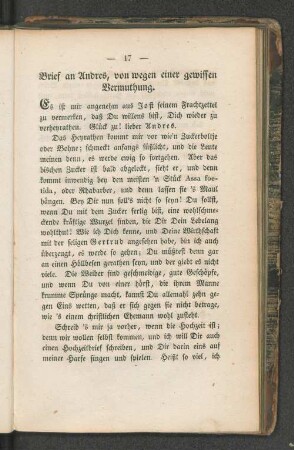 Brief an Andres, von wegen einer gewissen Vermuthung.