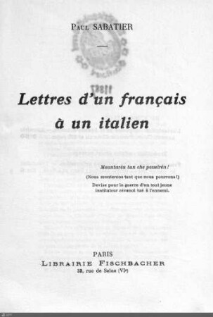 Lettres d'un français à un italien