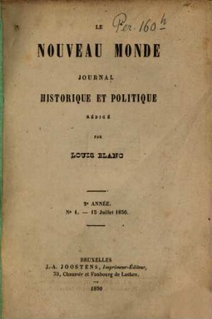 Le nouveau monde : journal historique et politique, 2. 1850/51, 15. Juli - 15. Febr.