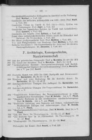 F. Archäologie, Kunstgeschichte, Musikwissenschaft