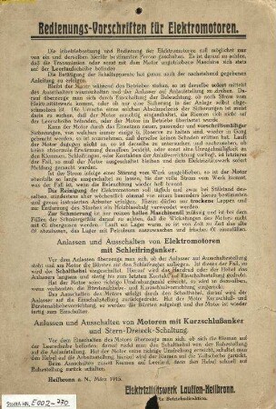 "Bedienungs-Vorschriften für Elektromotoren."