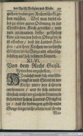 XLVI. Von dem Recht Geistl. Synodos anzustellen