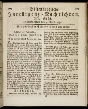 XIV. Stück. Sonnabends: den 4. April. 1795.