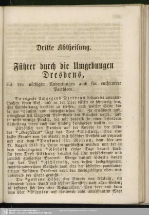 Dritte Abtheilung. Führer durch die Umgebungen Dresdens, mit den nöthigen Andeutungen auch für entferntere Parthien