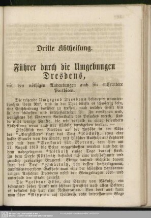 Dritte Abtheilung. Führer durch die Umgebungen Dresdens, mit den nöthigen Andeutungen auch für entferntere Parthien