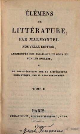 Élémens de Littérature, 2 (1822)