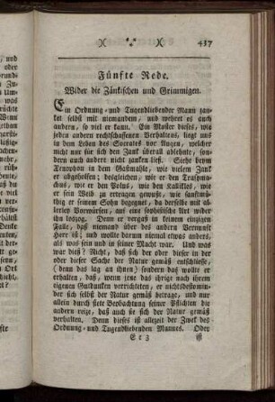 Fünfte Rede. Wider die Zänkischen und Grimmigen