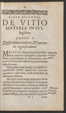 Liber Secundus. De Vitio Materiae In Syllogismo.