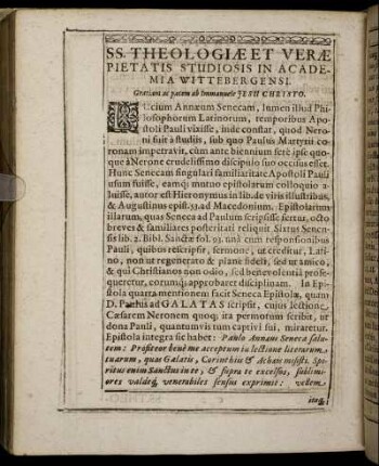 S. S. Theologiæ Et Veræ Pietatis Studiosis In Academia Wittenbergensi.