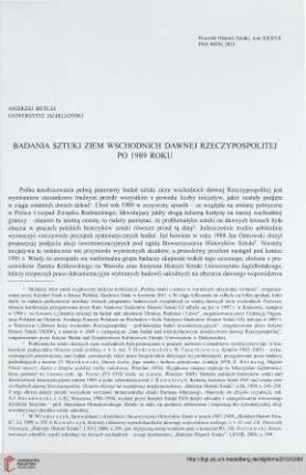 37: Badania sztuki ziem wschodnich dawnej Rzeczypospolitej po 1989 roku