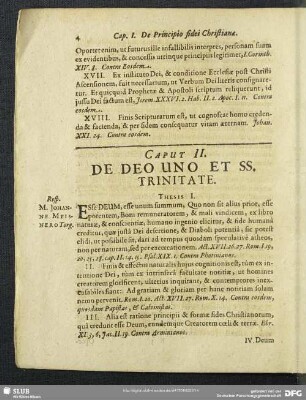 Caput II. De Deo Uno Et SS. Trinitate
