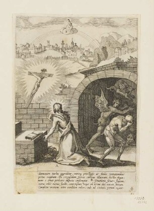Katharinas Selbstgeißelung, Blatt 4 der Folge "Leben und Wunder der heiligen Katharina von Siena"