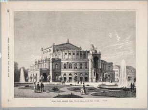 Die zweite Semperoper (neues Königliches Hoftheater Dresden-Altstadt) auf dem Theaterplatz in Dresden, von Südosten aus den Anlagen gesehen
