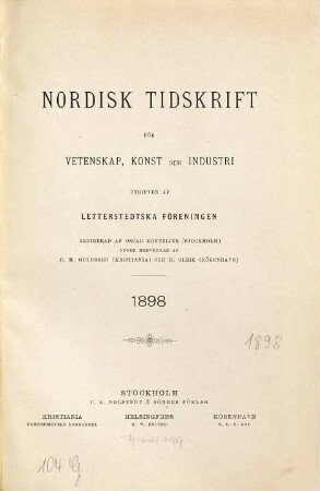 Nordisk tidskrift för vetenskap, konst och industri. 1898