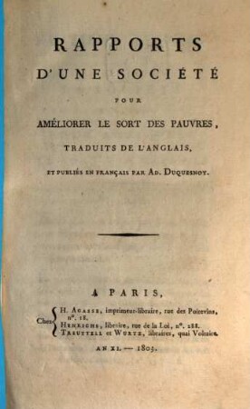 Rapports d'une société pour améliorer le sort des pauvres : [Huitième rapport ...]