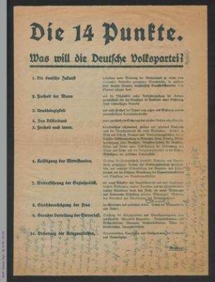 Die 14 Punkte - Was will die Deutsche Volkspartei
