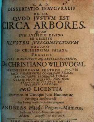 Dissertatio inauguralis de eo quod iustum est circa arbores