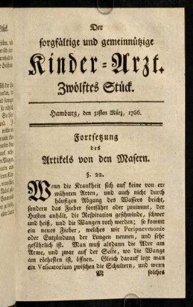 178-192, Zwölftes Stück. Fortsetzung des Artikels von den Masern.