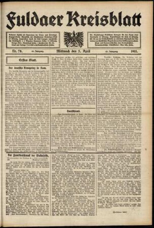 Erste Ausgabe vom Mittwoch, den 05. April 1911.