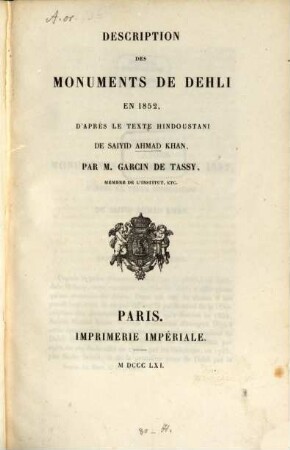 Description des monuments de Dehli en 1852