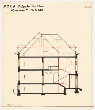 Umbau eines Landhauses Monatskonkurrenz Februar 1933: Querschnitt 1:100, mit Umbaumaßnahmen