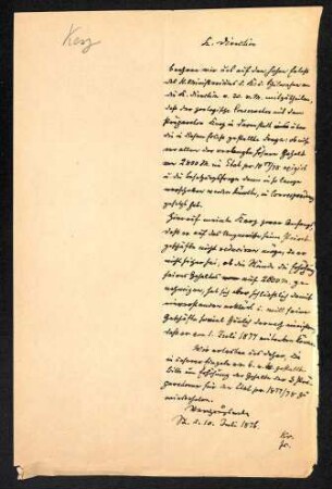 Handschriftliches Schreiben Kerz betreffend