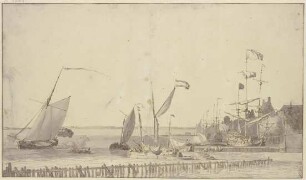 Seehafen, vorne querüber ein Holzgitter