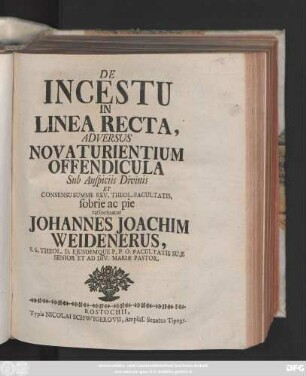 De Incestu In Linea Recta : Adversus Novaturientium Offendicula