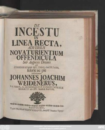 De Incestu In Linea Recta : Adversus Novaturientium Offendicula