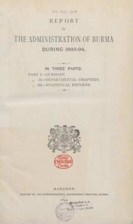 1893/94: Report on the administration of Burma