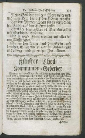 Fünfter Theil. Kommunion-Gebether