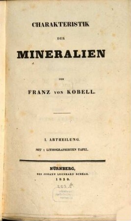 Charakteristik der Mineralien. 1
