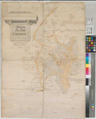 Nassau-Siegen (Fürstentum) ref. Teil Spezialkarten der Gemarkungen Krombach (Kreuztal) 1720 3000 rh. Fuß = 13,1 cm 73 x 52,5 kol. Zeichnung Erich Philipp Plönnies KSA Nr. 789,14