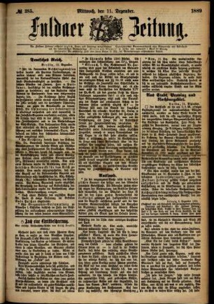 Erste Ausgabe vom Mittwoch, den 11. Dezember 1889.