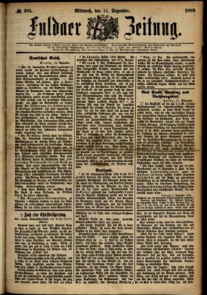 Erste Ausgabe vom Mittwoch, den 11. Dezember 1889.